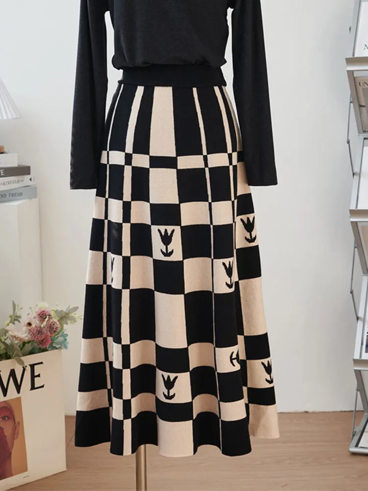 

Женская длинная юбка-трапеция TIGENA, элегантная трапециевидная юбка средней длины с высокой талией и эстетичным принтом, Осень-зима 2022