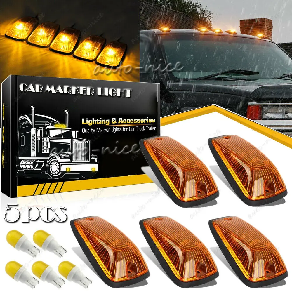 5X Roof Cab Marker Light Amber + T10 12V Led For Gmc Chevy C1500-3500 264159Bk