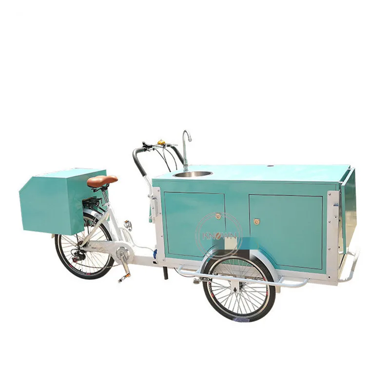 

250W Green Electric Tricycle Adult Cargo Bike Bicycle Outdoor Food Cart Kiosk Mobile Ice Cream Truck Cart with Water Sink