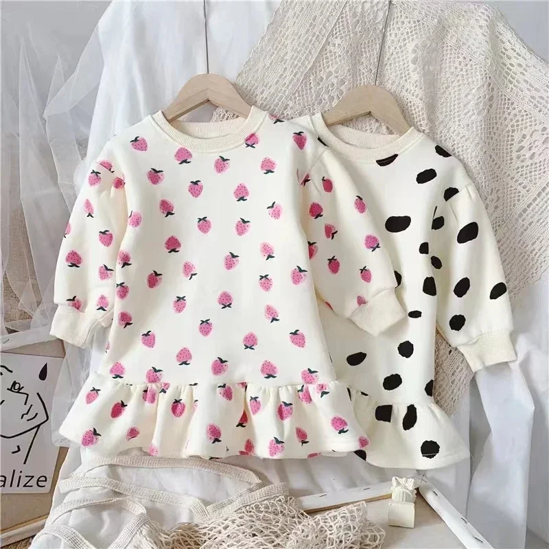 

Fashion Baby Girls' Sweater Dress Warm Autumn Winter Toddler Child Splicing Pleated Polka Dot Princess Dress Kids Clothing 1-10Y