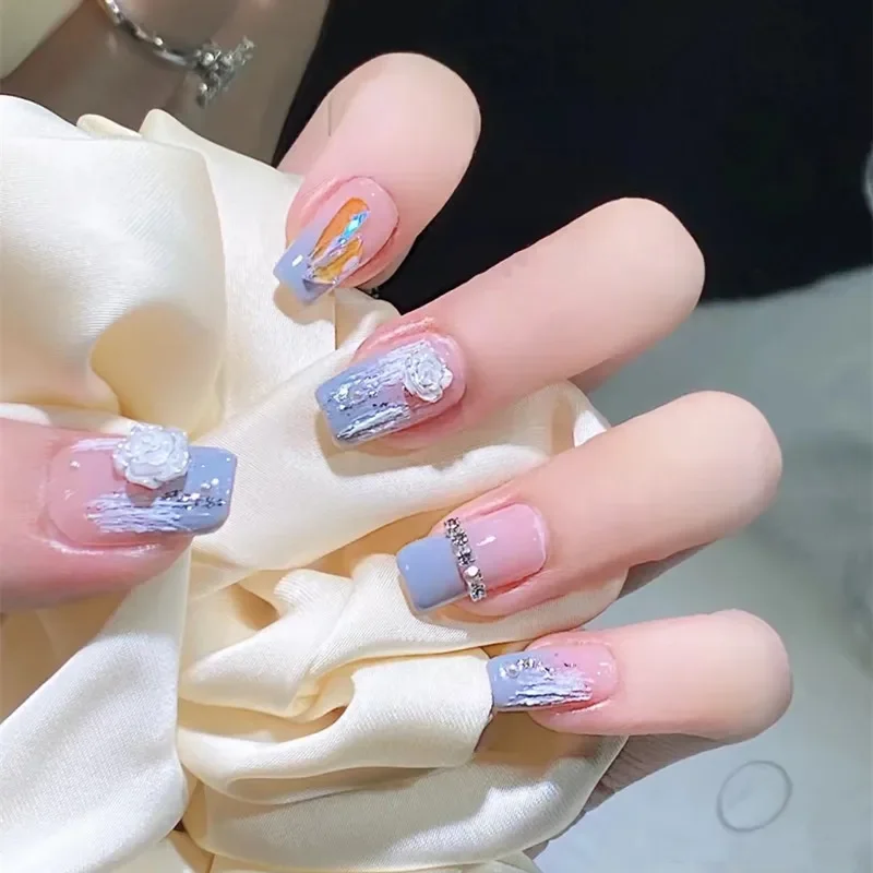 

Dream Sea Salt Mountain Camellia Flower Gypsum Adhesive Wearing Nail Removable False Nail Sheet