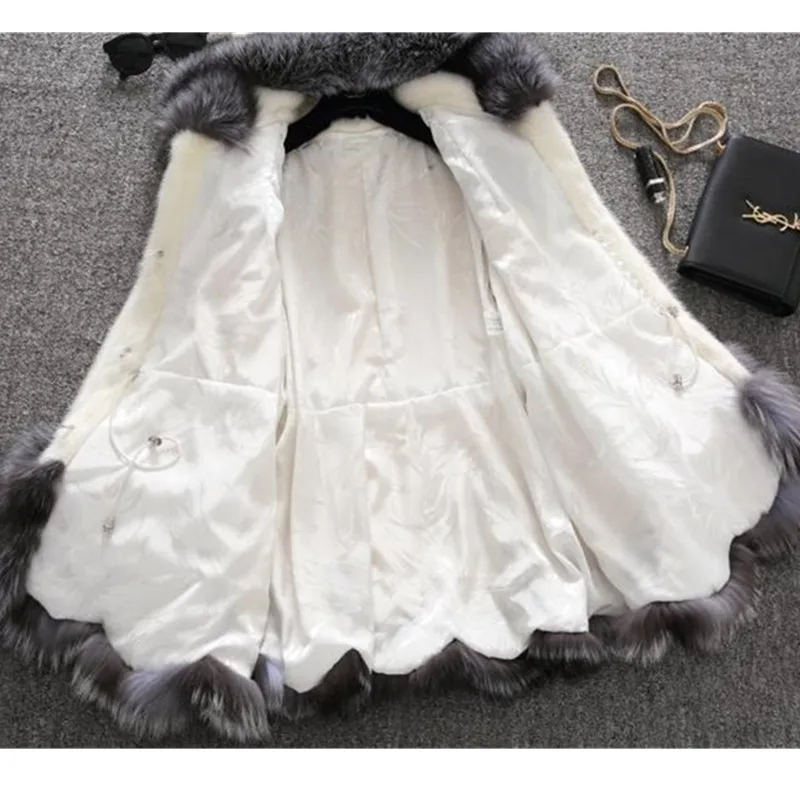 Christmas Faux Fur Coat Women Autumn Mink Coats Fox Fur Collar Hooded Jacket Oversized Tops Fur Jackets Female Winter Clothes
