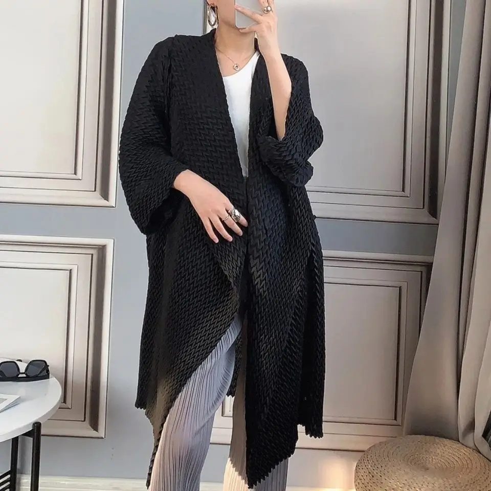 Spring Autumn Women Long Sleeve Black Trench Coat Long Cardigan Oversized Jacket Korean Fashion Coats High-end Designer Clothing