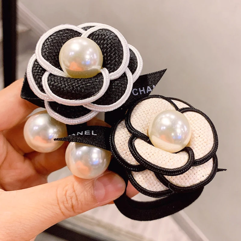 

Korea Fabric Camellia Flowers Hair Ties Rings Temperament Ladies Ponytails Rubber Bands Girls Head Accessories for Women Mujer