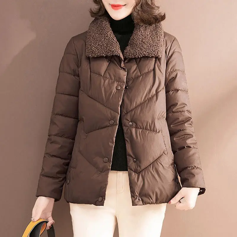 Winter Warm Jacket Women Ultra Light Down Cotton Parka Lamb Wool Collar Short Padded Parkas   Female Casual Comfort Coat