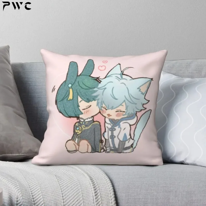 Genshin Impact Chibi Xingyun квадратная наволочка из полиэстера льна бархатного узора декор