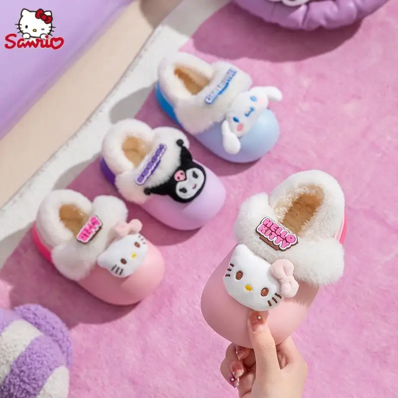 

Kawaii Sanrios Hello Kittys Kuromi Cinnamoroll Winter Slippers Shoes Plush Toys Cotton Indoor Warm Kids Adults Christmas Gift