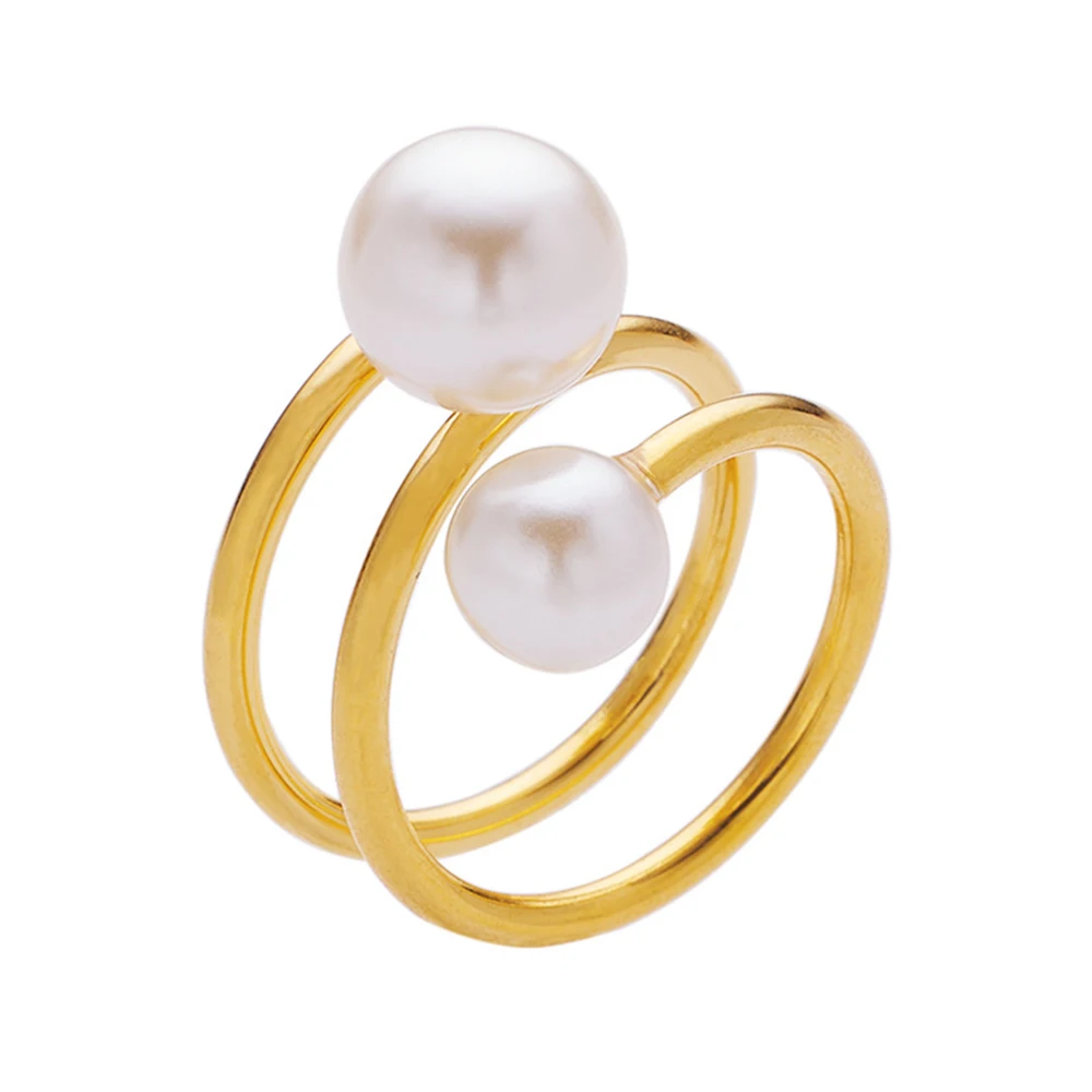 

New Pearl Zircon Adjustable Rings For Women Retro Fashion Circle Cubic Zorconia Stainless Steel Ring Open Jewelry Holiday Gifts