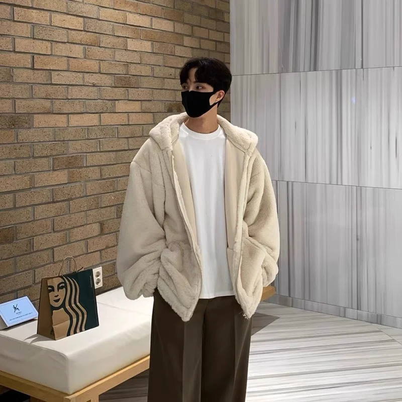 Winter Jacket Men Warm Fashion Thickened Plush Hooded Jacket Men Streetwear Korean Loose Thick Short Coat Mens Parker Clothes