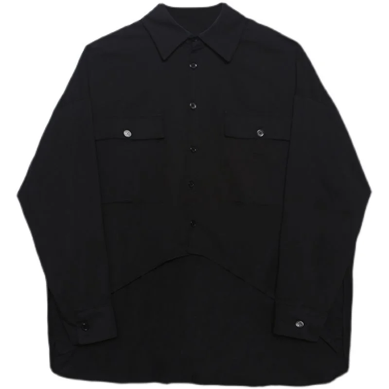 Мужская свободная рубашка с длинным рукавом повседневная однотонная черная