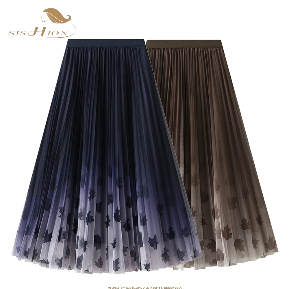

Корейские модные длинные сетчатые юбки из тюля VD3417, женская черная плиссированная юбка с эластичным поясом