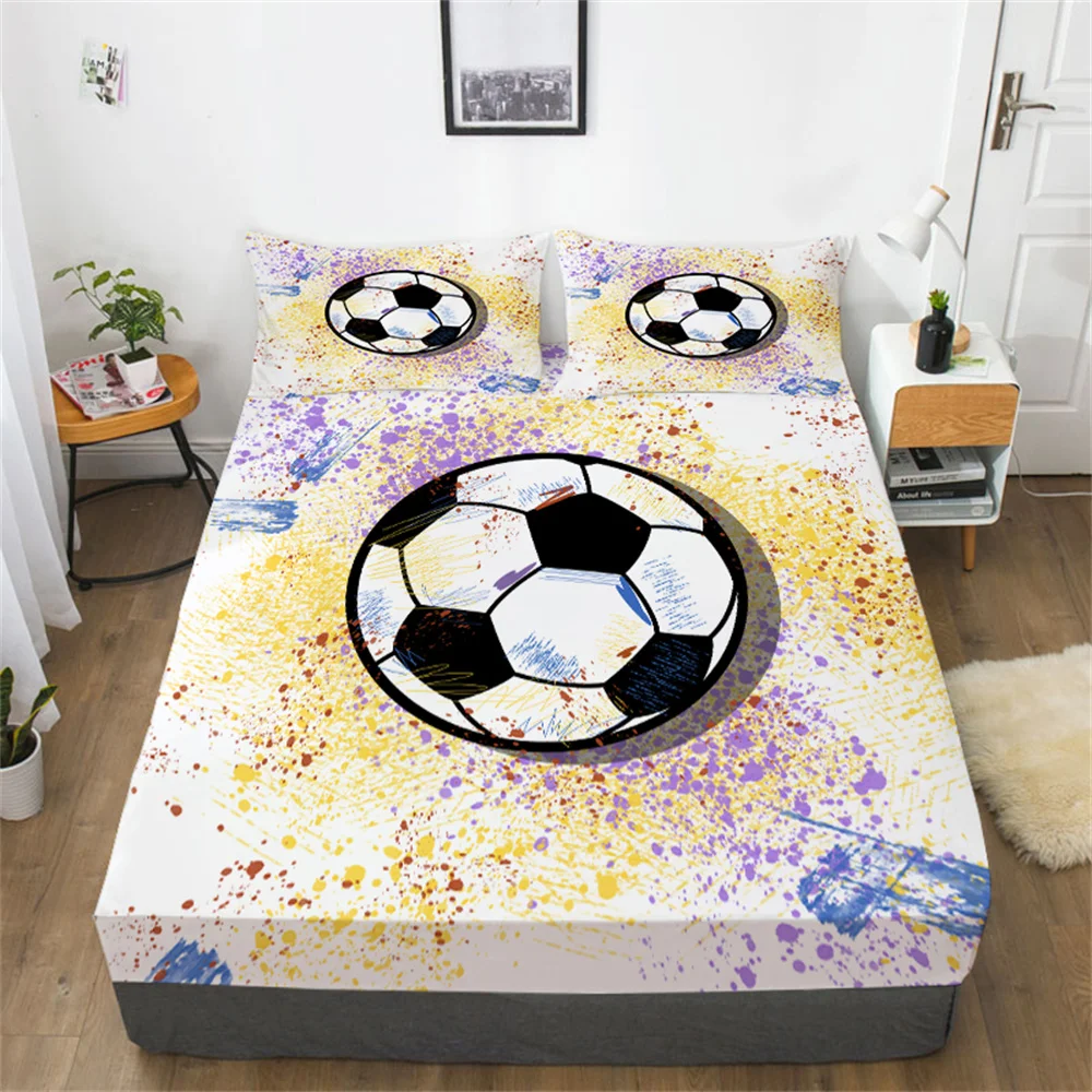 

Bedding Cover 3D Football Pattern Print Fitted Sheet Boy Home Bedroom Decor Double Queen Size Pillowcase Bedspreads Bed Covers