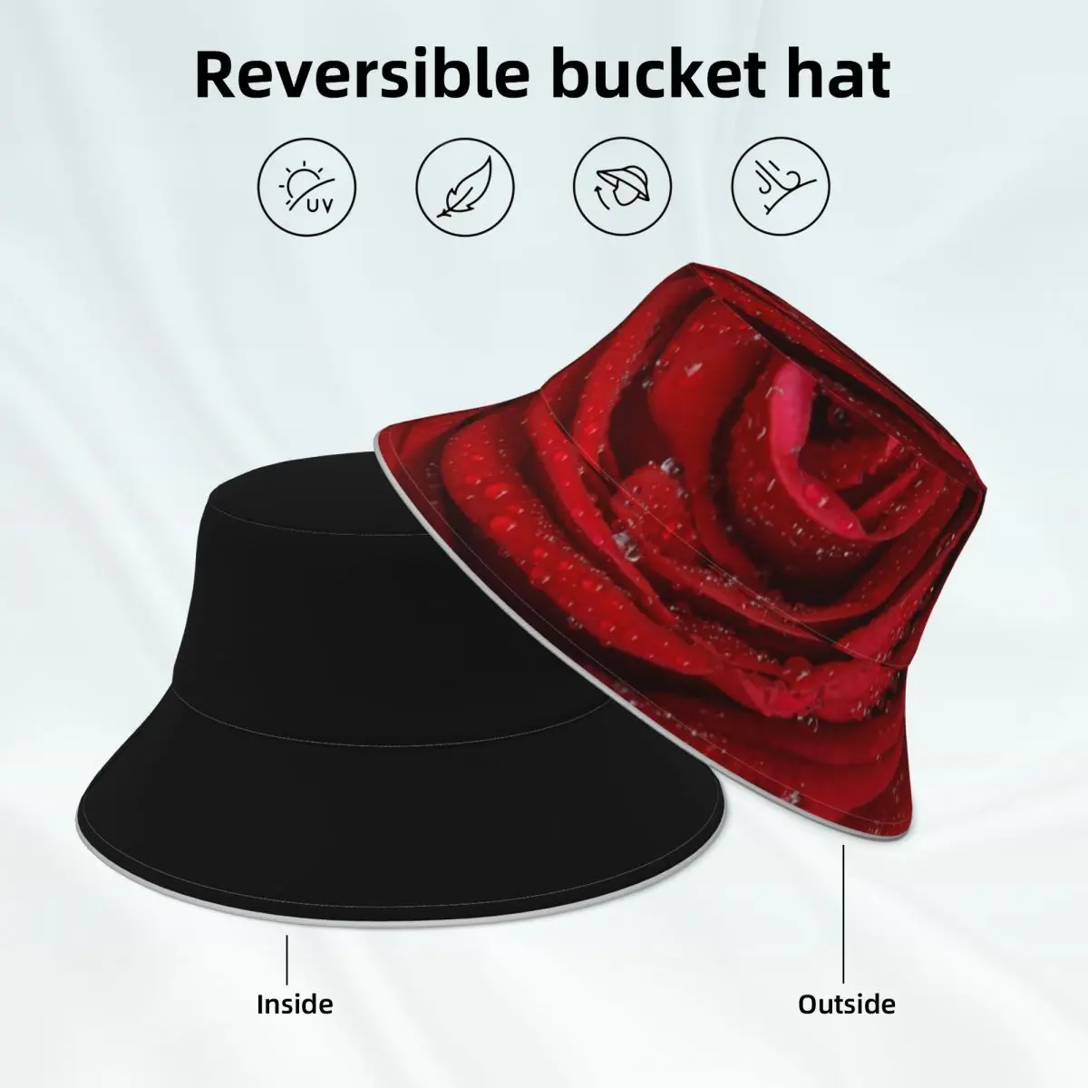 

Red Roses Print Bucket Hat Vibrant Floral Double-sided Wear Custom Reflective Fisherman Hats Original Hawaii Sun Hat