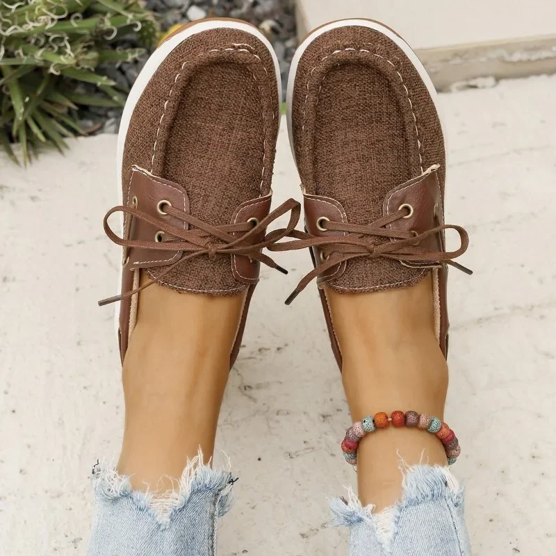 2024 женская обувь высокого качества на плоской подошве со шнуровкой модная