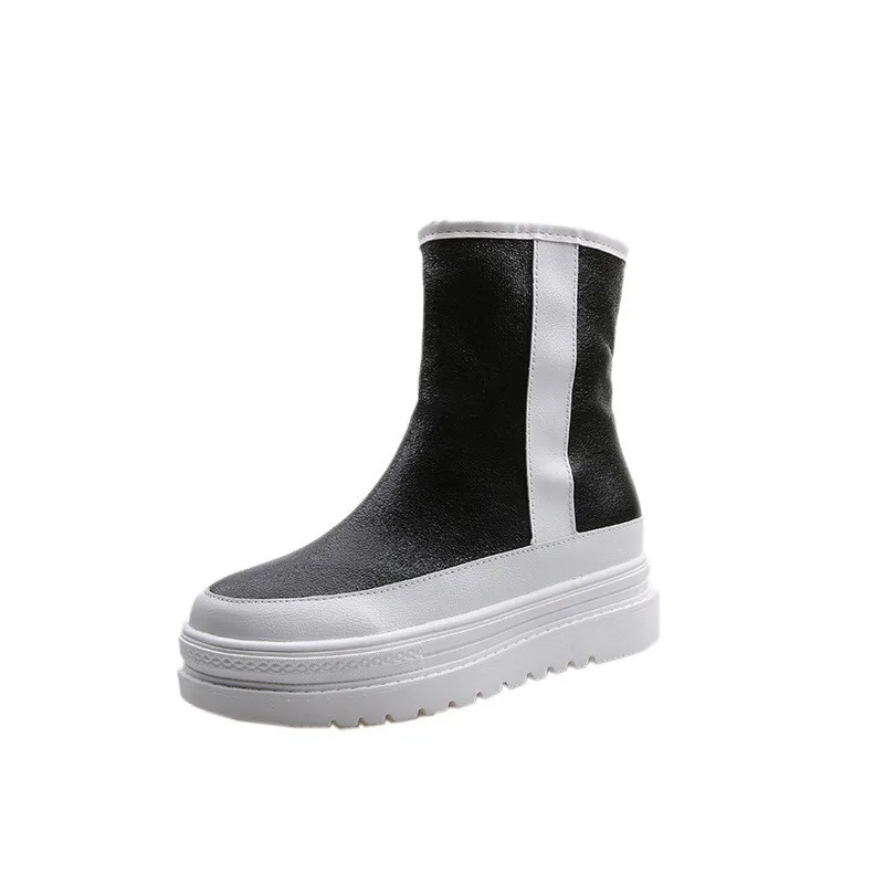 Snow Boots New Women's Winter Shoes Thick Sole Plaforms Ankle Boot Round Toe Thick Plush Warm Cotton Shoe Side Zip Silver Black