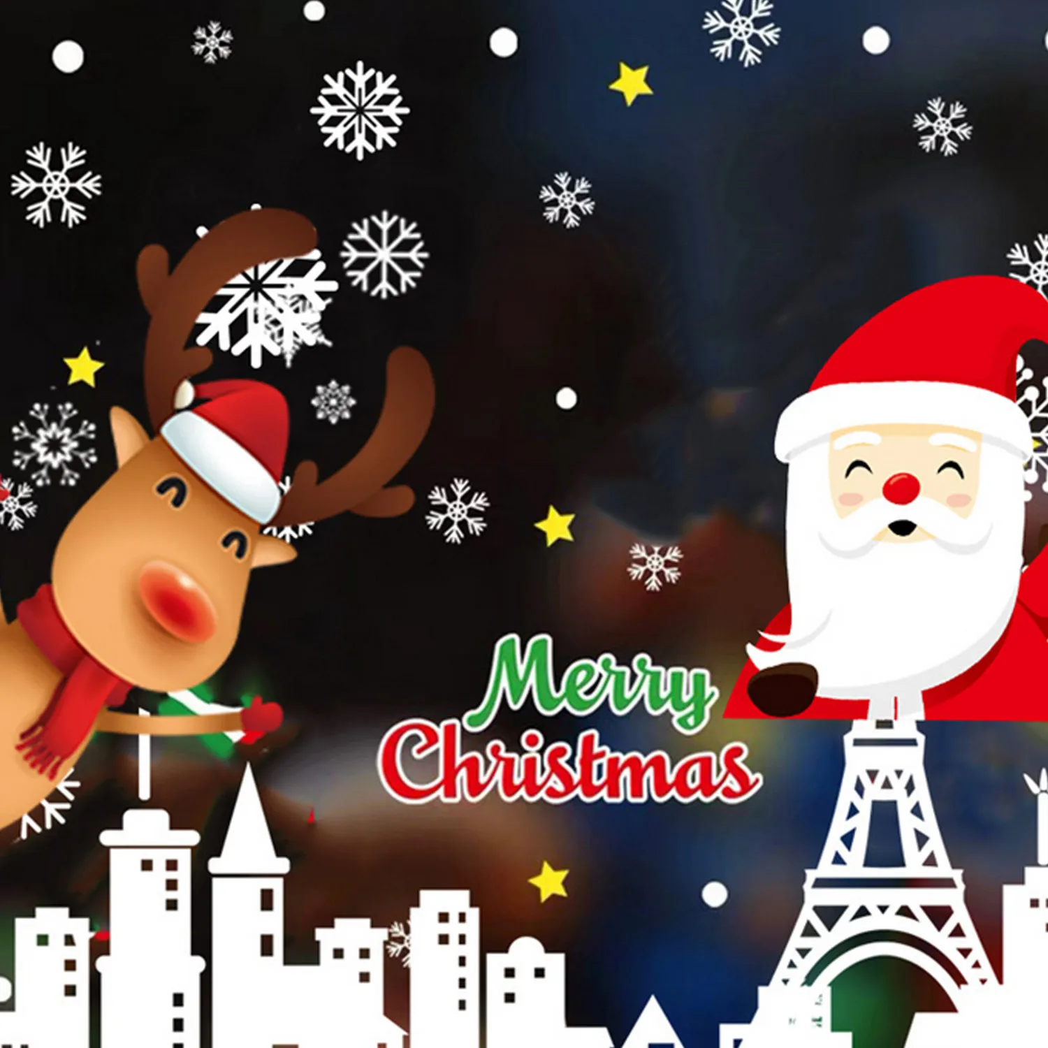 

Christmas Window Stickers Reusable Cute Santa Claus Snowman Snowflake Glass Clings Decals for Home Shop Bar Xmas Party