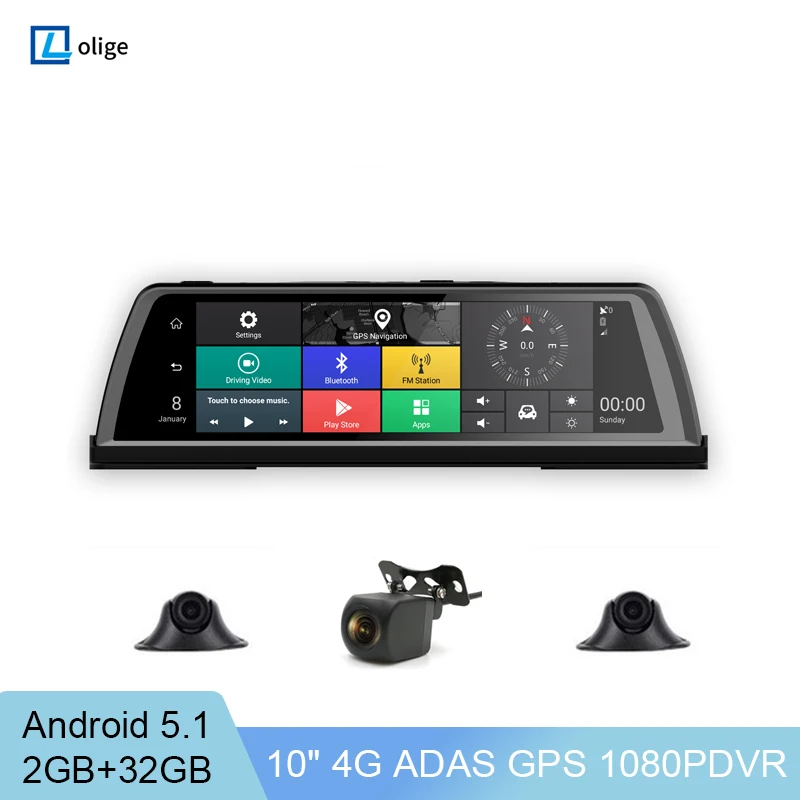 

4 Cameras 4G Car Mirror DVR Android GPS Navigation ADAS Car Video Recorder Bluetooth 2+32GB Night Vision 360° Panoramic Monitor