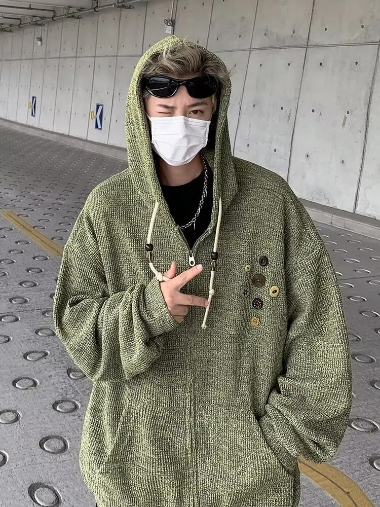 Mom's Chicken Mom Mgjm Street Ретро Осенняя вязаная верхняя одежда с капюшоном для отдыха