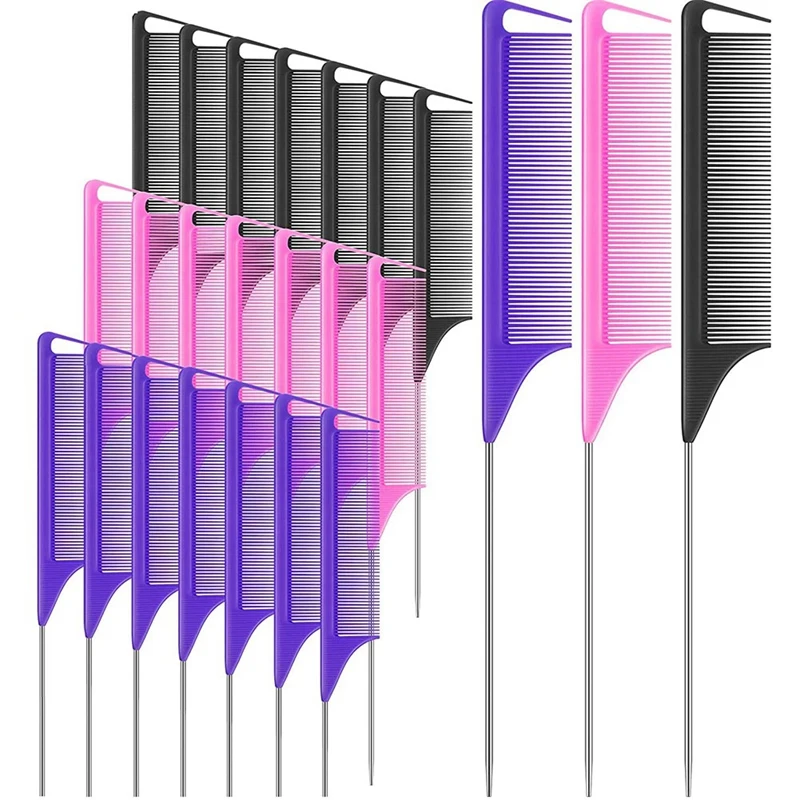 

24Pcpintail Comb Rat Tail Comb Hairdressing Styling Comb Teasing Comb Parting Sectioning Comb Anti-Static Heat Resistant