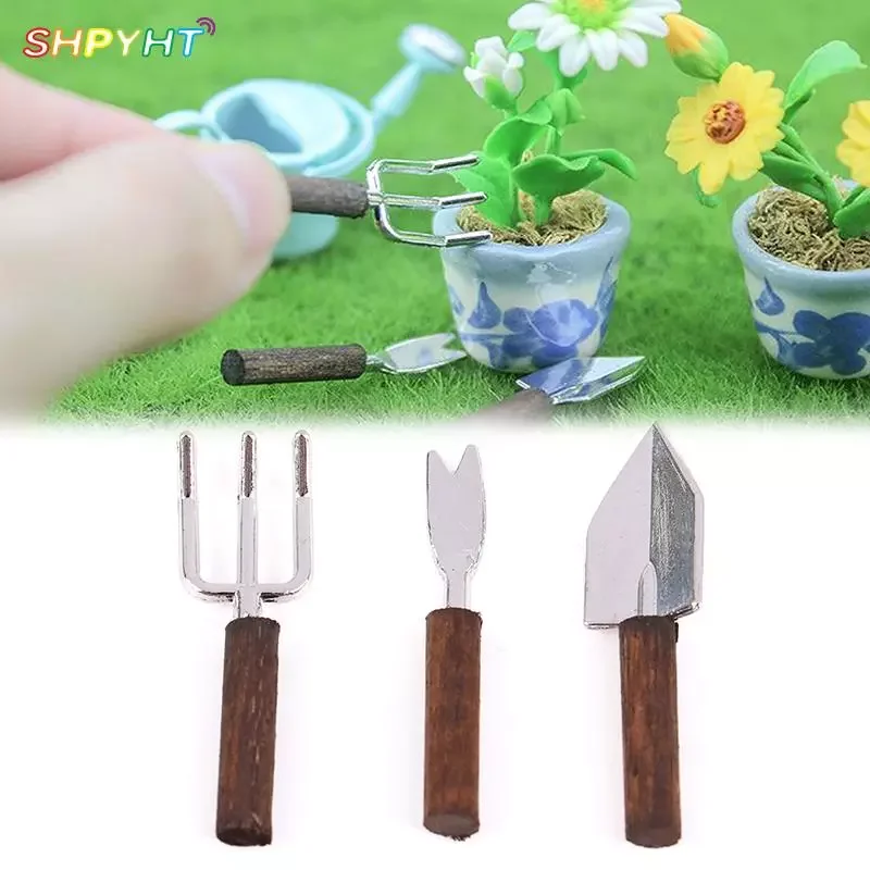 

1:12 Scale Dollhouse Miniature Shovel Hoe and Pitchfork Farming Tools Fairy Garden Accessories Furniture Toys 3Pcs
