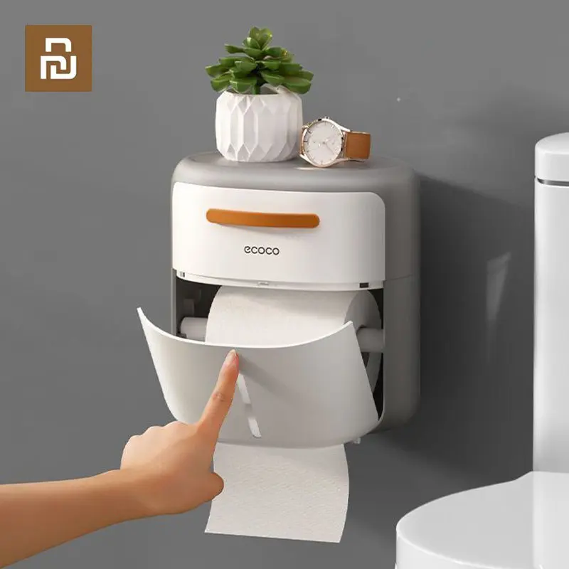 

Youpin ECOCO Toilet Paper Holder for Bathroom Punch-Free Wall Hanging 2-Layer Tissue Box WC Paper Roll Holder Storage Organizers