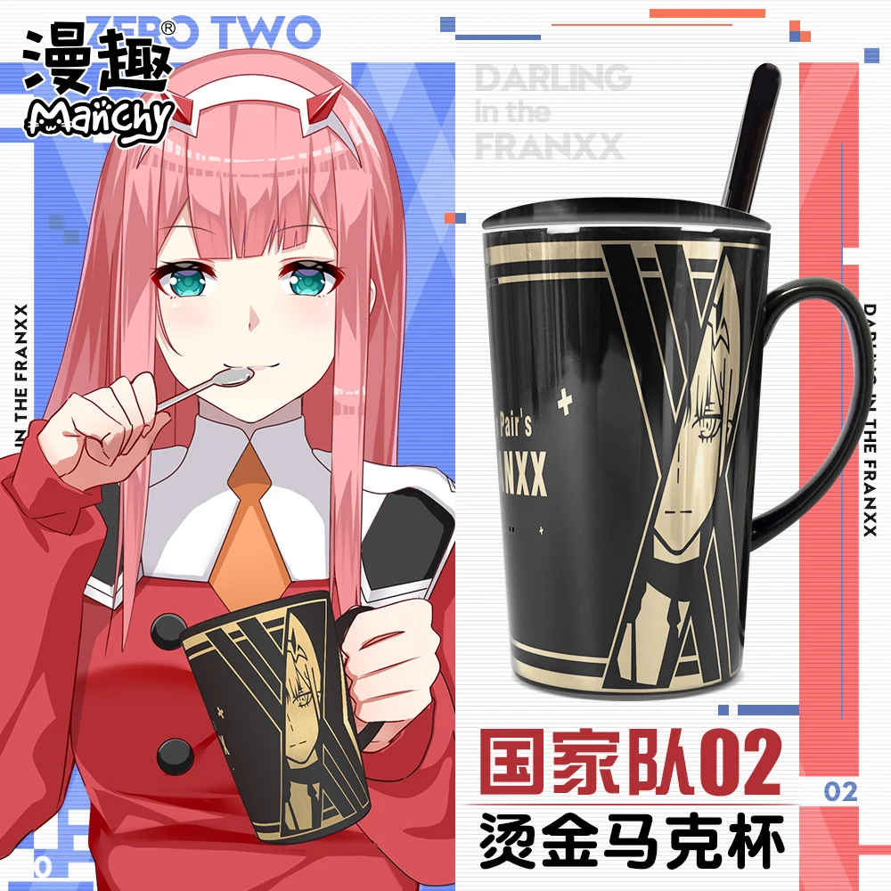

2022 NEW Anime DARLING in the FRANXX ZERO TWO 02 Ceramic Mug Cup Student Water Cup Gold Stamping Xmas Birthdays toys Gift