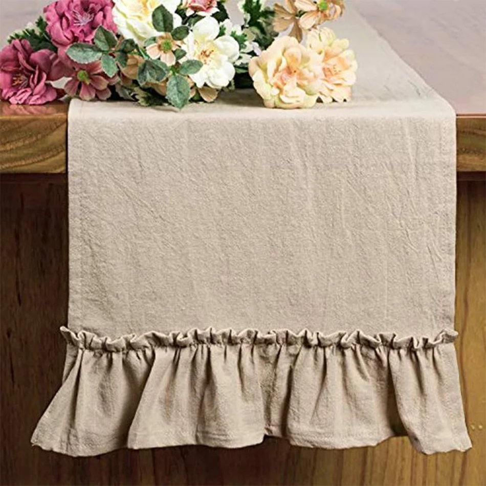 

Cotton Ruffles Table Runner,Romantic Solid Colour Placemat for Holiday Wedding Christmas Doily,Event Party Supplies Fabric Decor