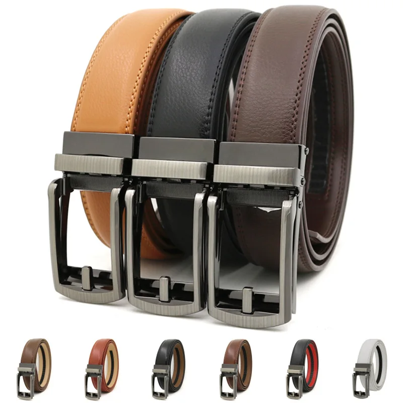 Men's Click Belt automatic buckle 130cm 140cm Comfort Leather Ratchet Dress with Slide Buckle -Adjustable Trim to Fit 120cm