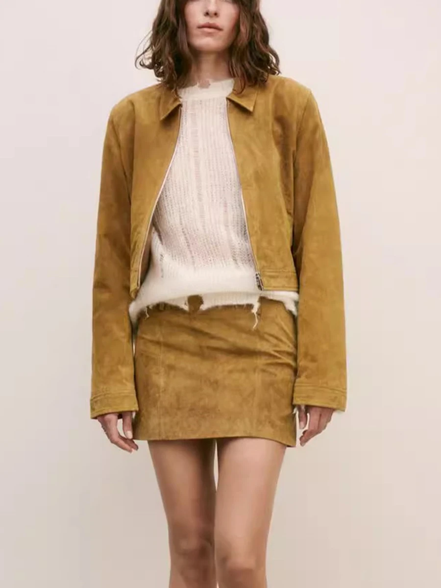 

Solid Color Casual 2 Piece Set Women's Long Sleeved Lapel Top Mini Skirt Fashion Leisure Comfortable 2023 Autumn Winter New Set