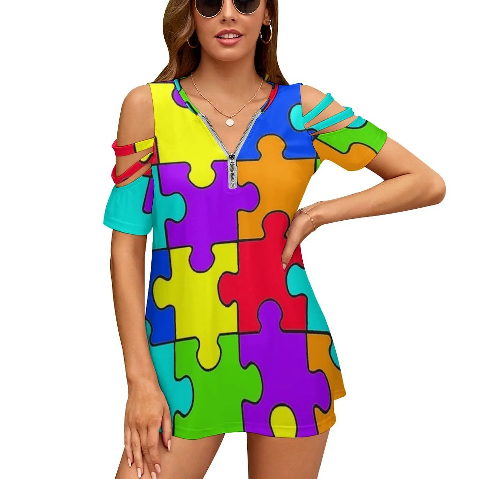 

Женская Винтажная футболка на молнии, с рисунком радуги