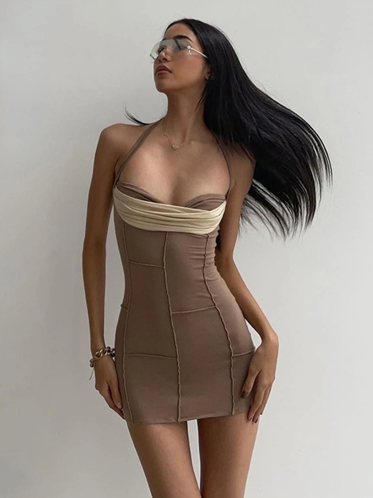 

OEING Elegant Halter Bodycon Mini Dress Outfits for Women Party Club Skinny Birthday Prom Sexy Dresses Clothes Vestidos