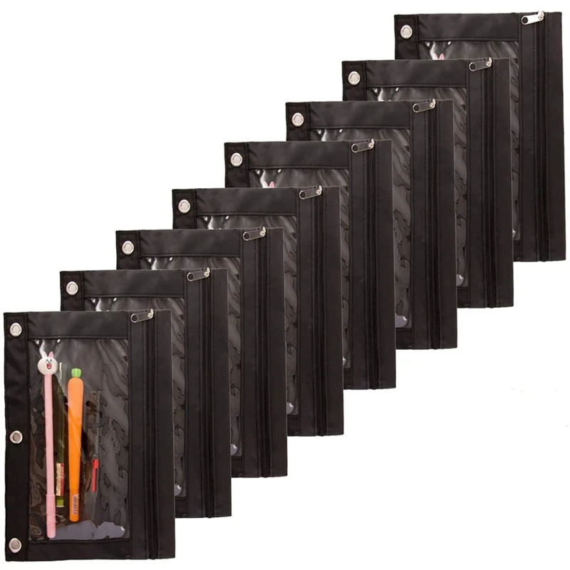 

Pencil Pouches,Zippered Binder Fabric Pencil Pouch 3 Rings With Clear Window For School Classroom Organizers