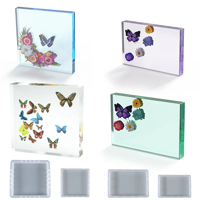 

Diy Crystal Drop Glue Mold Rectangular Square Photo Frame Set Table Dried Flower Specimen Silicone Mold Epoxy Resin Molds