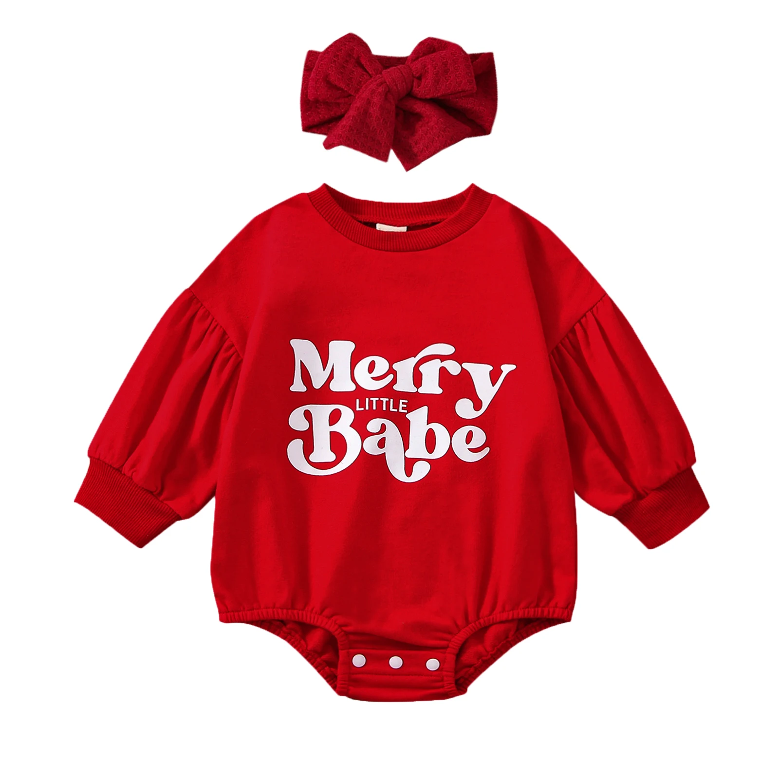 2022-09-01 Lioraitiin 0-24M Newborn Baby Girl Bodysuit Christmas Set Long Sleeve Letter Merry Little Babe Printed Jumpsuit Bow