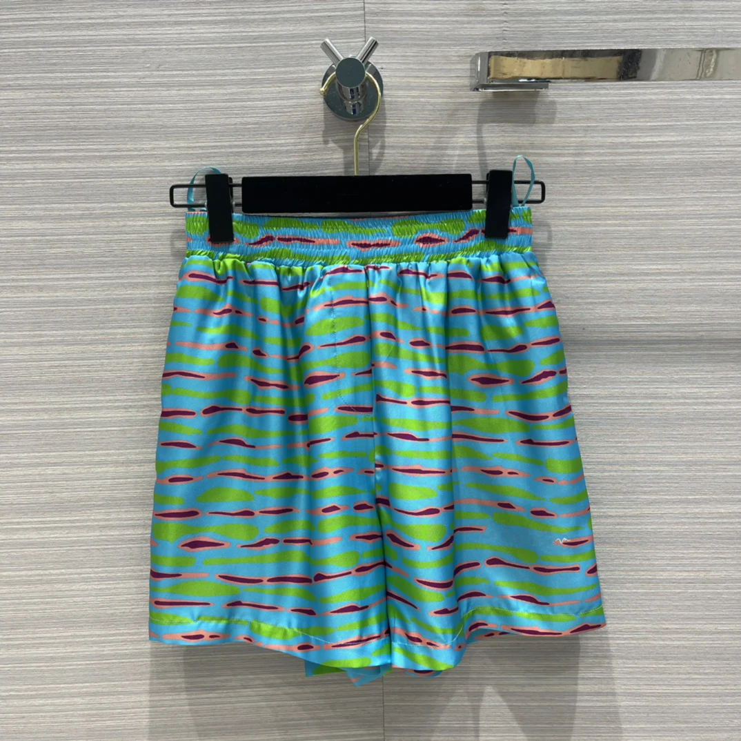 

100% Real Silk Summer Women Printing Shorts Casual Chic Elegant Luxury Bottoms High Quality Clothes