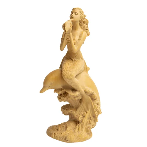 Деревянная скульптура русалки ручной работы, элегантная поездка на Дельфине, мелодия раковины