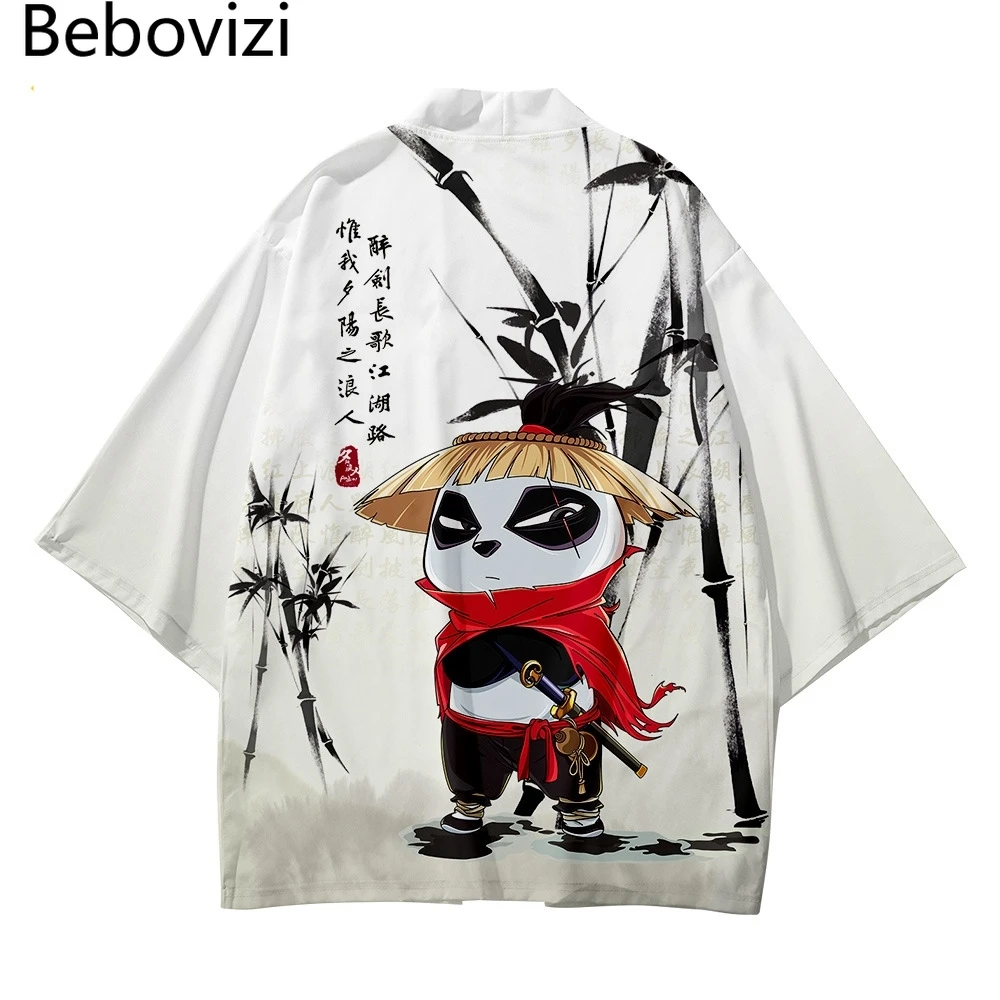 

Kimono con estampado de Panda para hombre y mujer, cárdigan Haori asiático, traje de pantalón, conjunto de B Creative