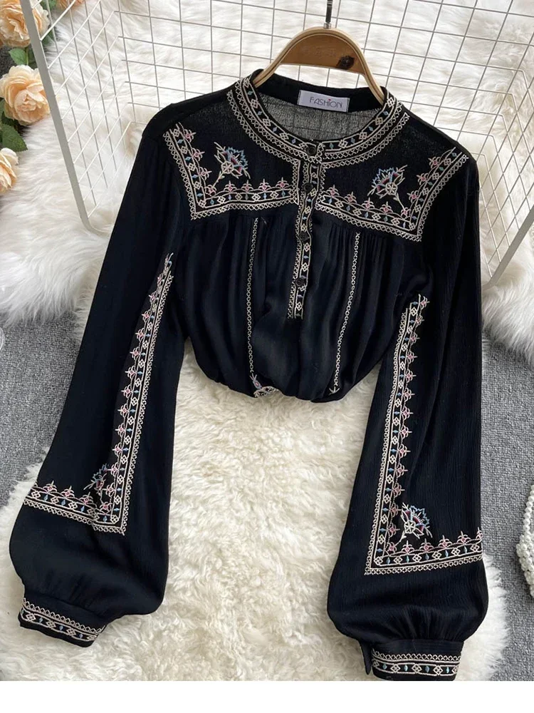 Модная универсальная рубашка с вышивкой Женская весенне-осенняя новая богемная