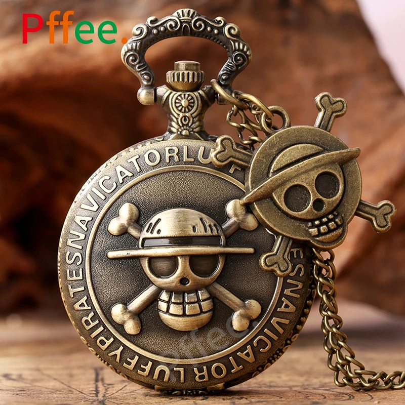 

Pffee Vintage Steampunk Skeleton Pocket Watch Skull Man Clock Reloj One Piece Antique Quartz Timepiece Anime Gift for Children