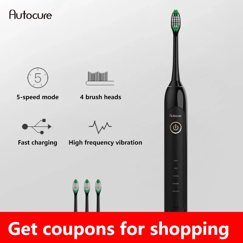 

Autocure 2022 Electric Sonic Toothbrush USB Charge Rechargeable Adult Waterproof Electronic Tooth 4 Brushes Replacement Heads