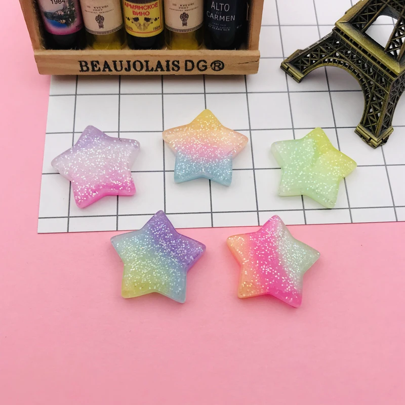 10 шт. разноцветные блестящие сердца и пять звезд из смолы для рукоделия
