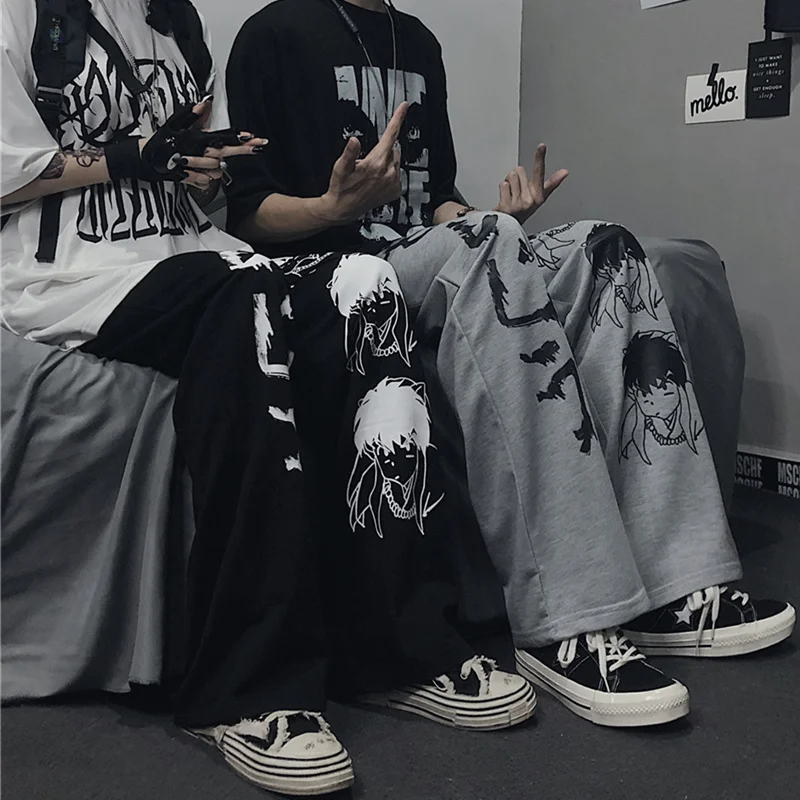 

Harajuku Anime Characters Fashion Japanese Pattern Hip Hop Wide Leg Pants Women Men Casual Streetwear Elastic Waist Jogger Pants