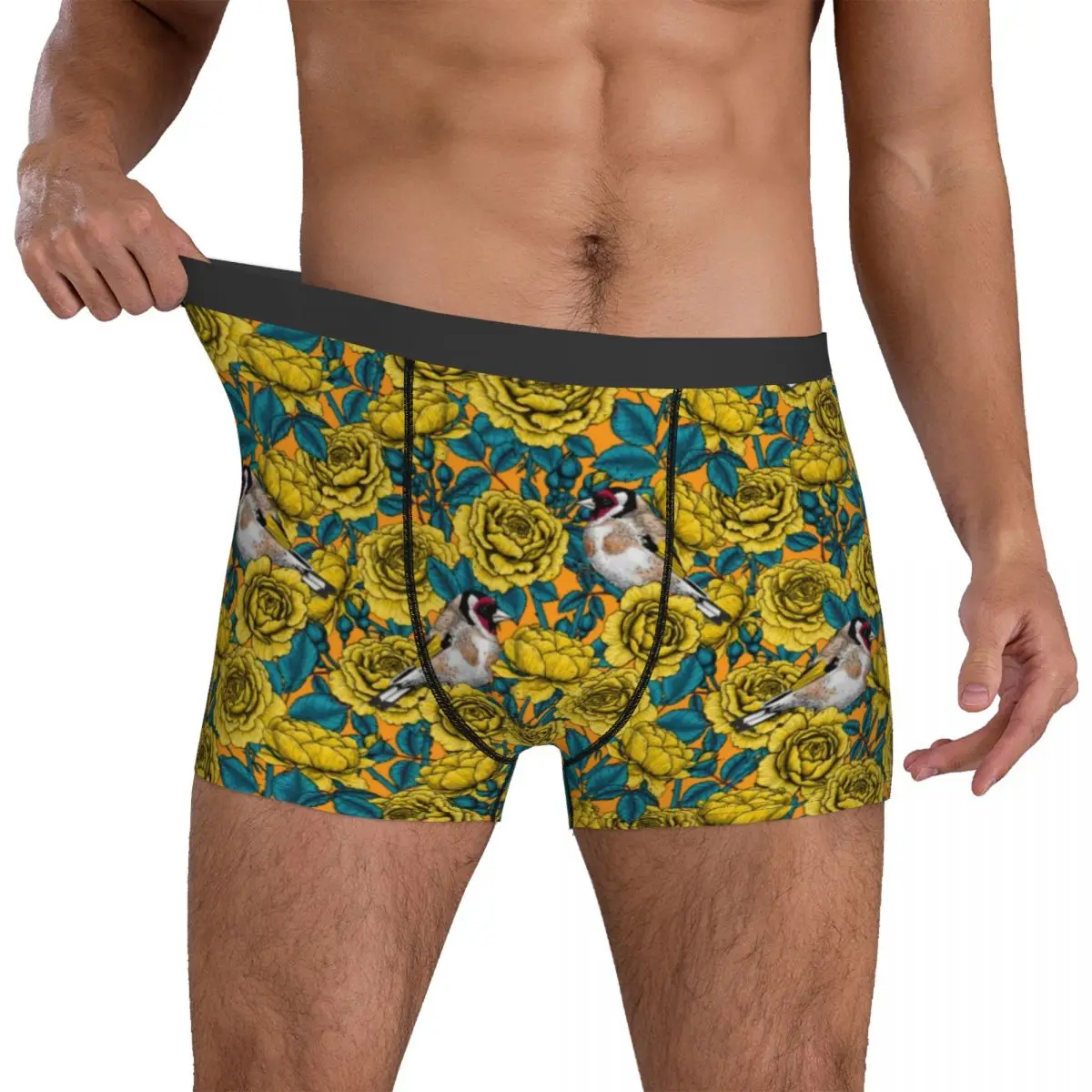 

Roses Flowers Underwear Goldfinch Birds Print Customs Boxershorts Hot Man Underpants Soft Boxer Brief Gift