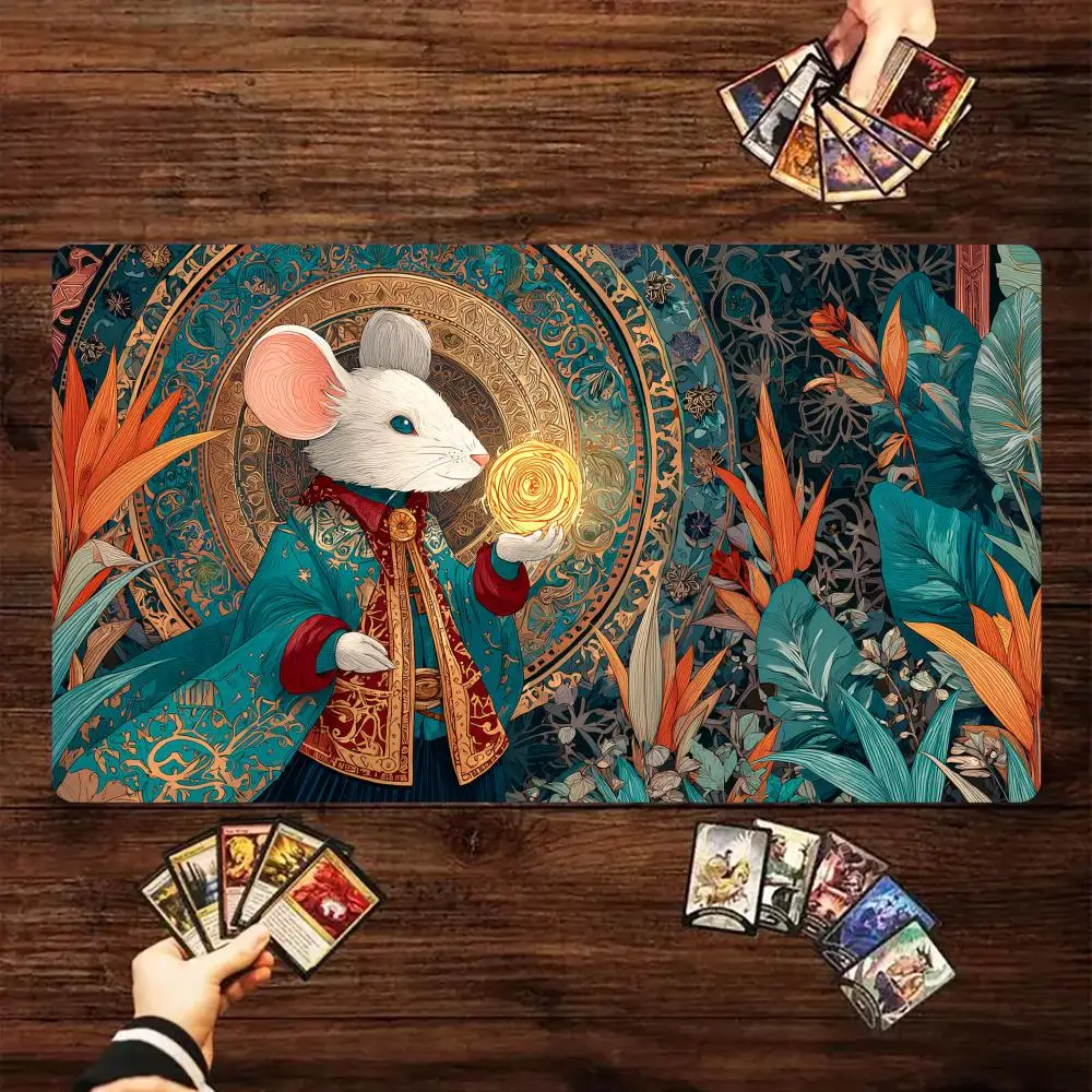 Фото Игровой коврик для карточных игр Magic: The Gathering (MTG) с рунами и изображением колдуна-крысины, противоскользящая основа, 35x60 см, для TCG №1