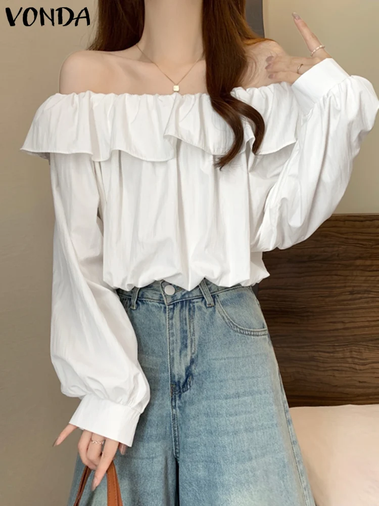 VONDA женские блузки в корейском стиле 2024 повседневные топы с длинными рукавами и