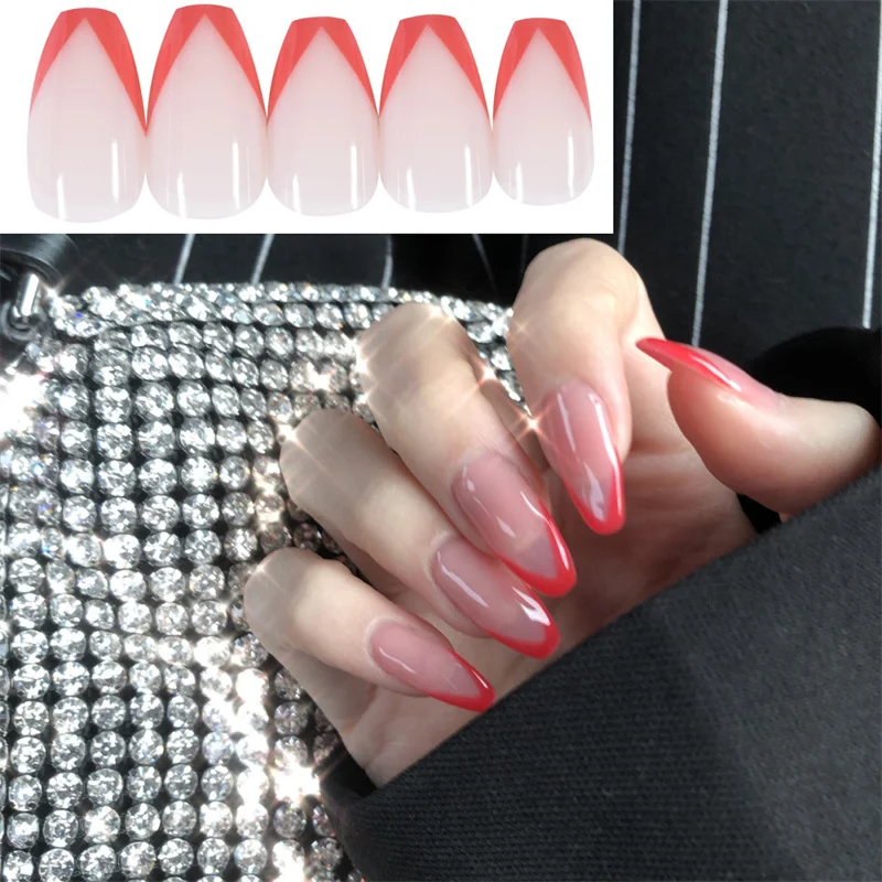 

24Pcs French False Nail Tip Wearable Green Edge Design Fake Nails with Glue Press On Nails Manicure DIY Nail Art Decoration