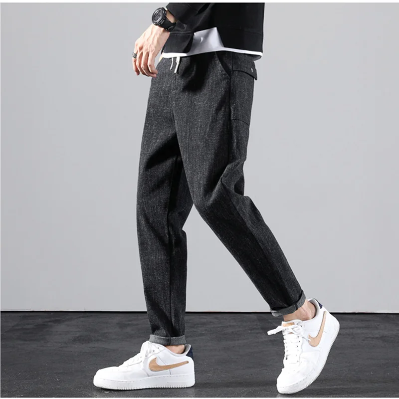 Streetwear Men 2022 New Pattern Fashion Jeans Recreational Loose Tighten One's Waist Black Trousers Autumn and Winter Female