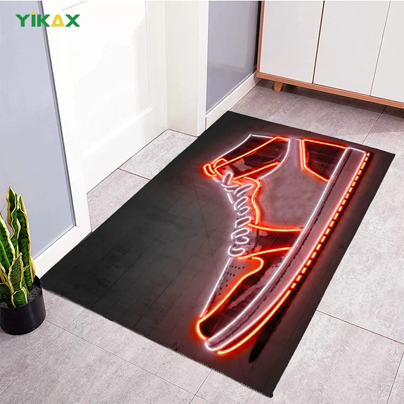 

Neon Sign Sneaker Shoes Carpet Area Rug Large Mat Doormat Non-Slip Sofa Beside Bath Kitchen Flannel Living Room Floor Home Decor
