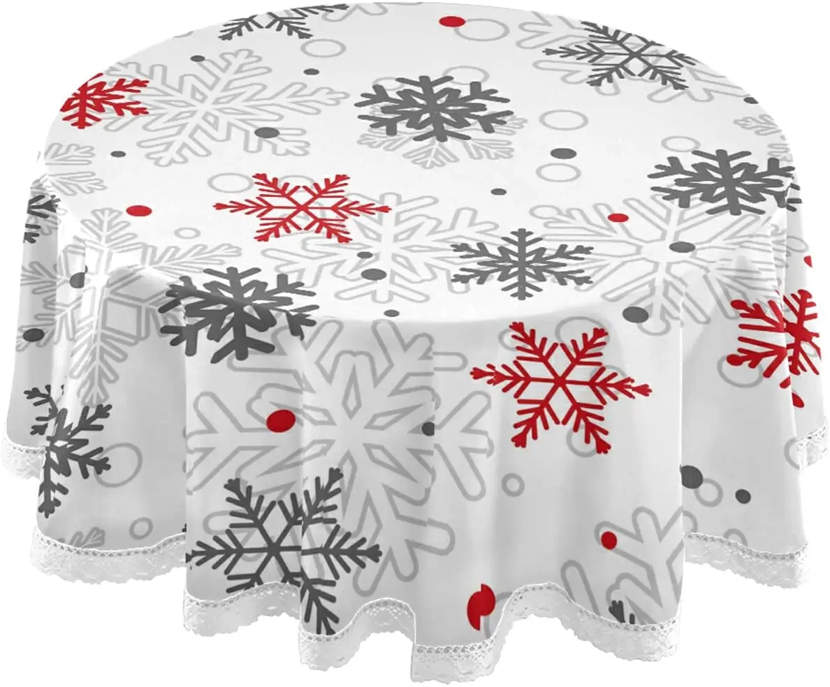 

Christmas Snowflakes Round Tablecloth 60 Inch Polyester Table Cloth Decorative Table Cover for Christmas Wedding Party Banquet