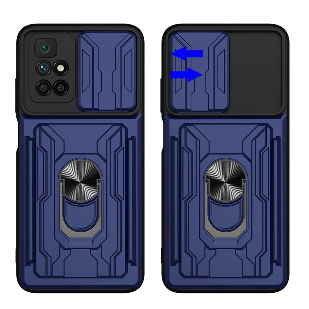 

For Redmi 10 4G Case For Xiaomi Redmi 10 9A 9C 9T Note 8 9 11 Pro Mi 11T POCO X3 NFC F3 Armor Magnetic Holder Card Slot Cover